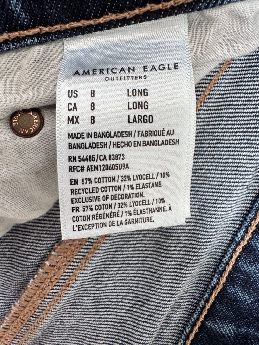 American Eagle Super High Rise Straight Jeans Women’s 8 Long Blue Stretch - Picture 3 of 10